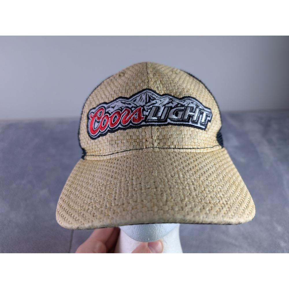 Coors Light Beer Straw Trucker Hat Mesh Snapback Baseball Cap Tan Black Logo